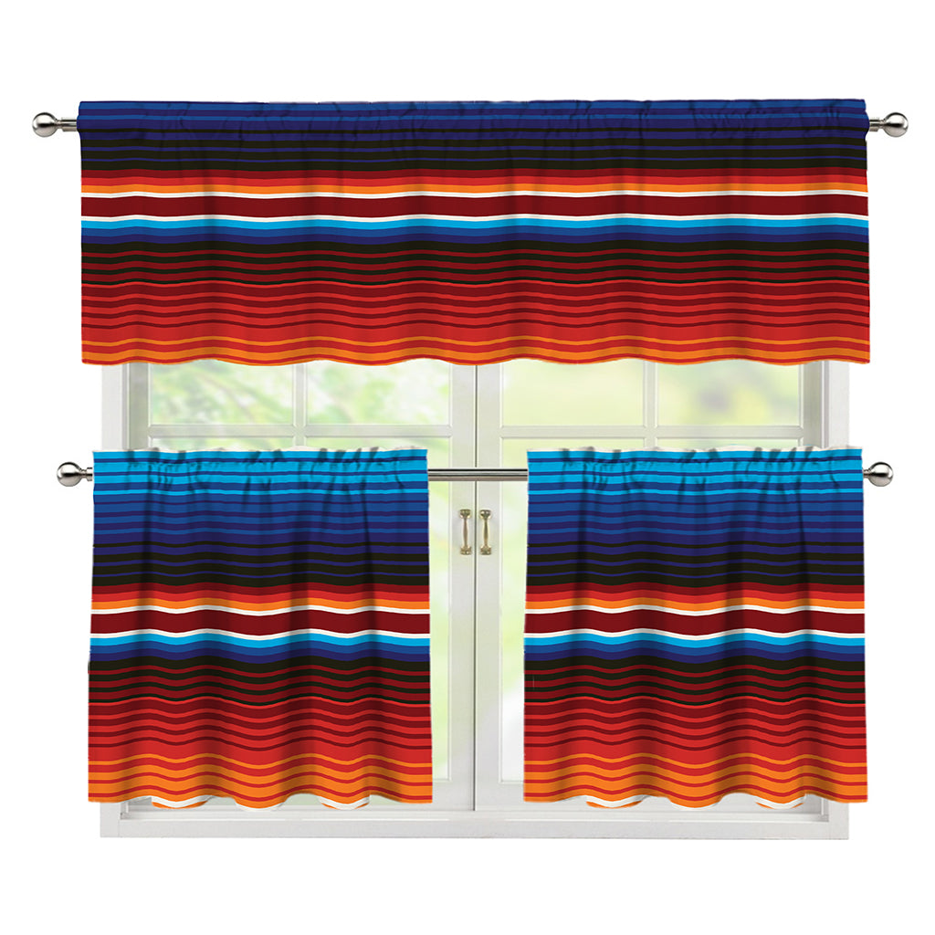 Tribal Mexican Blanket Pattern Print 3 Piece Kitchen Curtains