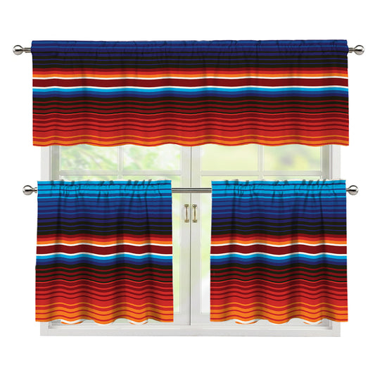 Tribal Mexican Blanket Pattern Print 3 Piece Kitchen Curtains