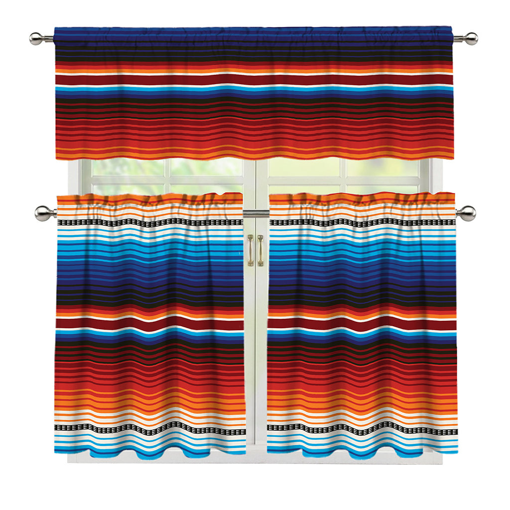 Tribal Mexican Blanket Pattern Print 3 Piece Kitchen Curtains