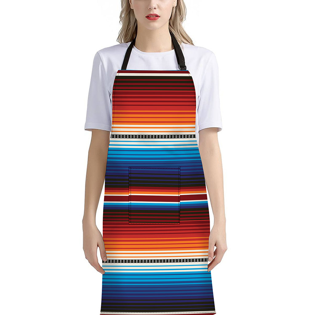 Tribal Mexican Blanket Pattern Print Bib Apron With Pocket
