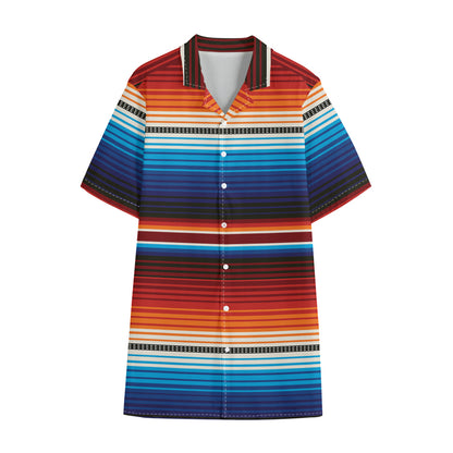 Tribal Mexican Blanket Pattern Print Cotton Hawaiian Shirt