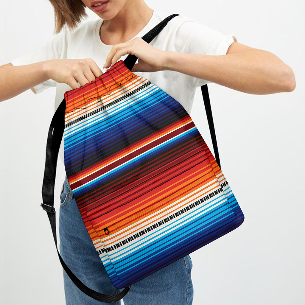 Tribal Mexican Blanket Pattern Print Drawstring Backpack