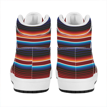 Tribal Mexican Blanket Pattern Print High Top Leather Sneakers