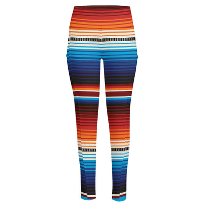 Tribal Mexican Blanket Pattern Print High-Waisted Pocket Leggings