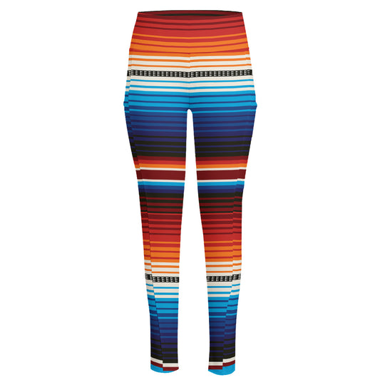 Tribal Mexican Blanket Pattern Print High-Waisted Pocket Leggings