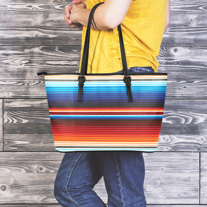 Tribal Mexican Blanket Pattern Print Leather Tote Bag