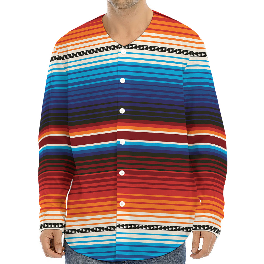 Tribal Mexican Blanket Pattern Print Long Sleeve Baseball Jersey