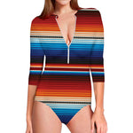 Tribal Mexican Blanket Pattern Print Long Sleeve Swimsuit