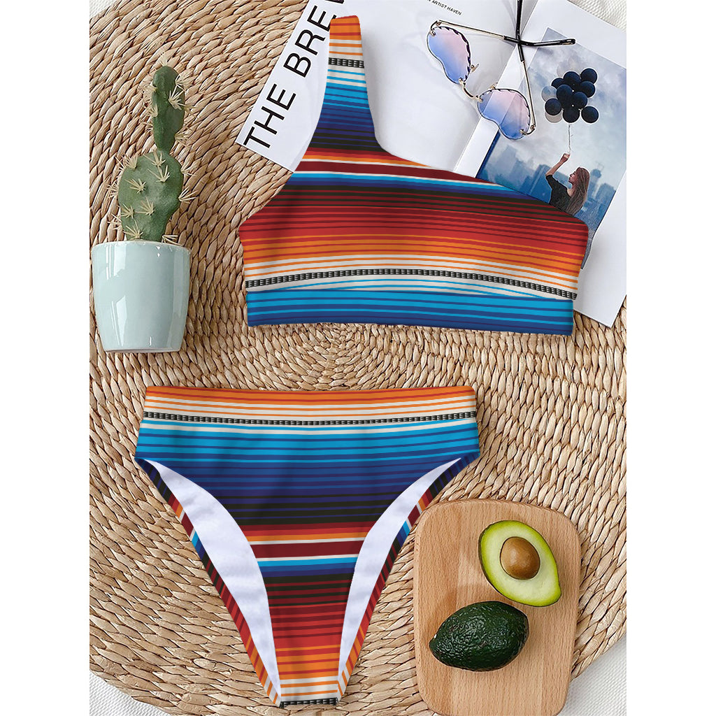 Tribal Mexican Blanket Pattern Print One Shoulder Bikini Top