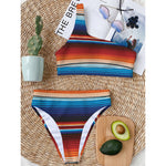 Tribal Mexican Blanket Pattern Print One Shoulder Bikini Top