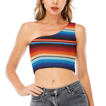 Tribal Mexican Blanket Pattern Print One Shoulder Crop Top