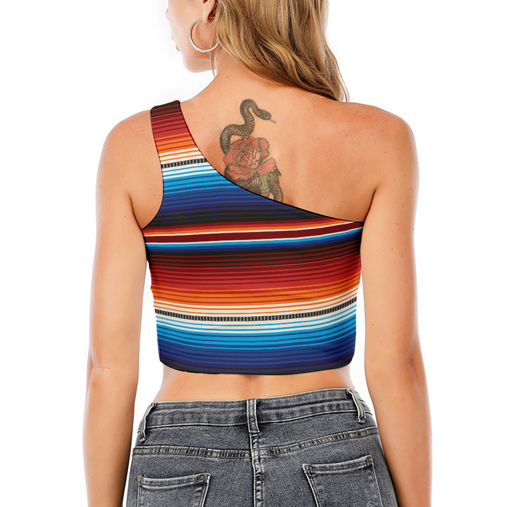 Tribal Mexican Blanket Pattern Print One Shoulder Crop Top