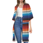 Tribal Mexican Blanket Pattern Print Open Front Beach Cover Up