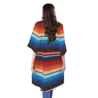 Tribal Mexican Blanket Pattern Print Open Front Beach Cover Up