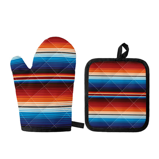 Tribal Mexican Blanket Pattern Print Oven Mitt And Pot Holder Set
