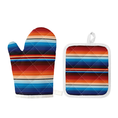 Tribal Mexican Blanket Pattern Print Oven Mitt And Pot Holder Set