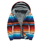 Tribal Mexican Blanket Pattern Print Sherpa Lined Zip Up Hoodie