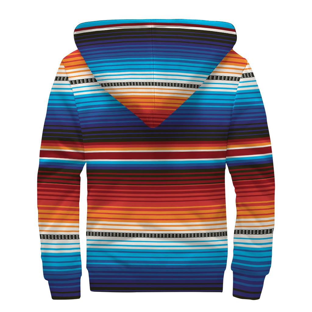 Tribal Mexican Blanket Pattern Print Sherpa Lined Zip Up Hoodie