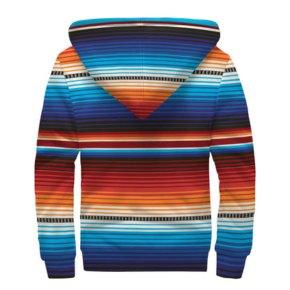 Tribal Mexican Blanket Pattern Print Sherpa Lined Zip Up Hoodie