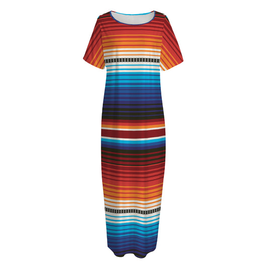Tribal Mexican Blanket Pattern Print Short Sleeve Long Nightdress