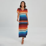 Tribal Mexican Blanket Pattern Print Short Sleeve Maxi Dress