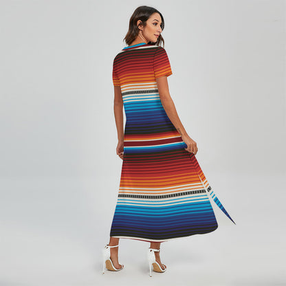 Tribal Mexican Blanket Pattern Print Short Sleeve Maxi Dress