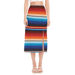 Tribal Mexican Blanket Pattern Print Side Slit Midi Skirt
