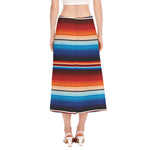 Tribal Mexican Blanket Pattern Print Side Slit Midi Skirt