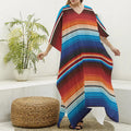 Tribal Mexican Blanket Pattern Print Silk V-Neck Kaftan Dress