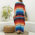 Tribal Mexican Blanket Pattern Print Silk V-Neck Kaftan Dress