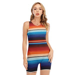 Tribal Mexican Blanket Pattern Print Sleeveless One Piece Swimsuit