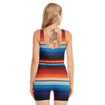 Tribal Mexican Blanket Pattern Print Sleeveless One Piece Swimsuit