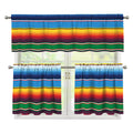 Tribal Mexican Blanket Stripe Print 3 Piece Kitchen Curtains