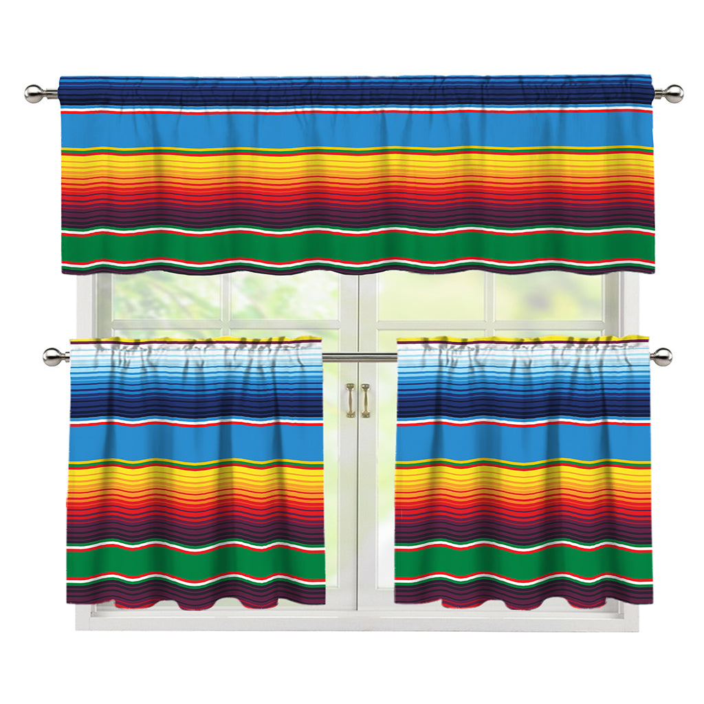Tribal Mexican Blanket Stripe Print 3 Piece Kitchen Curtains