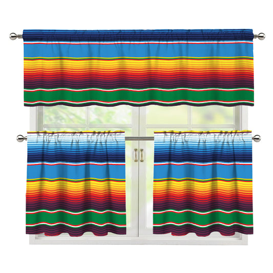 Tribal Mexican Blanket Stripe Print 3 Piece Kitchen Curtains