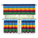Tribal Mexican Blanket Stripe Print 3 Piece Kitchen Curtains