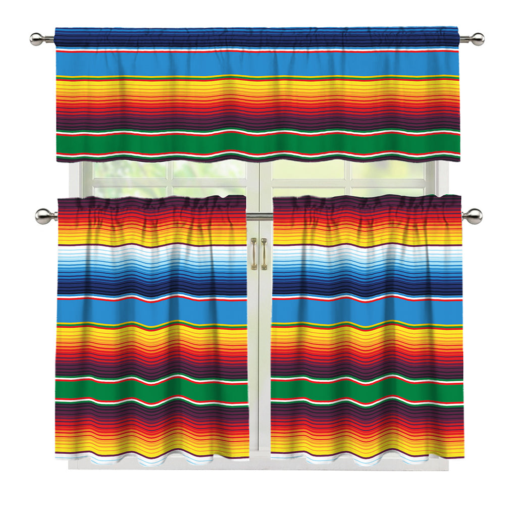 Tribal Mexican Blanket Stripe Print 3 Piece Kitchen Curtains