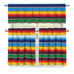 Tribal Mexican Blanket Stripe Print 3 Piece Kitchen Curtains