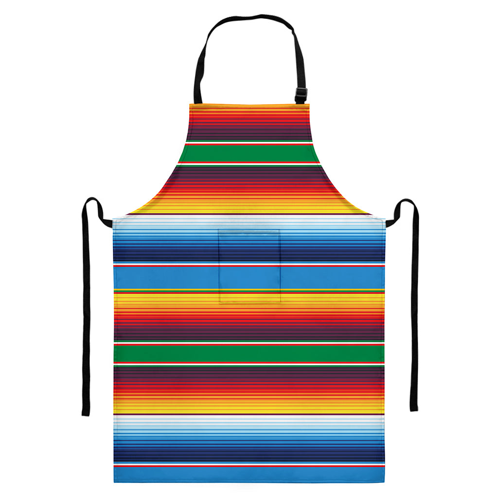 Tribal Mexican Blanket Stripe Print Bib Apron With Pocket