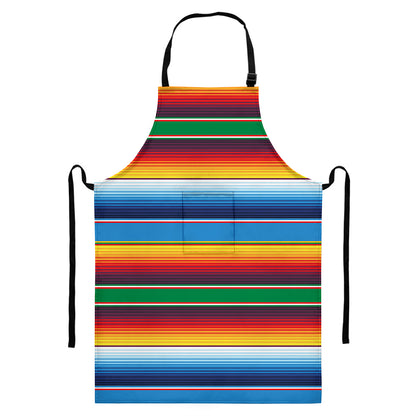Tribal Mexican Blanket Stripe Print Bib Apron With Pocket