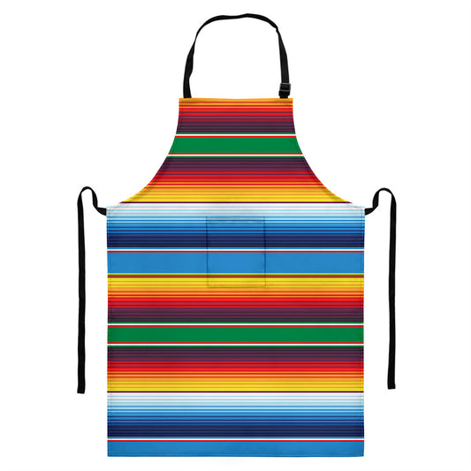 Tribal Mexican Blanket Stripe Print Bib Apron With Pocket
