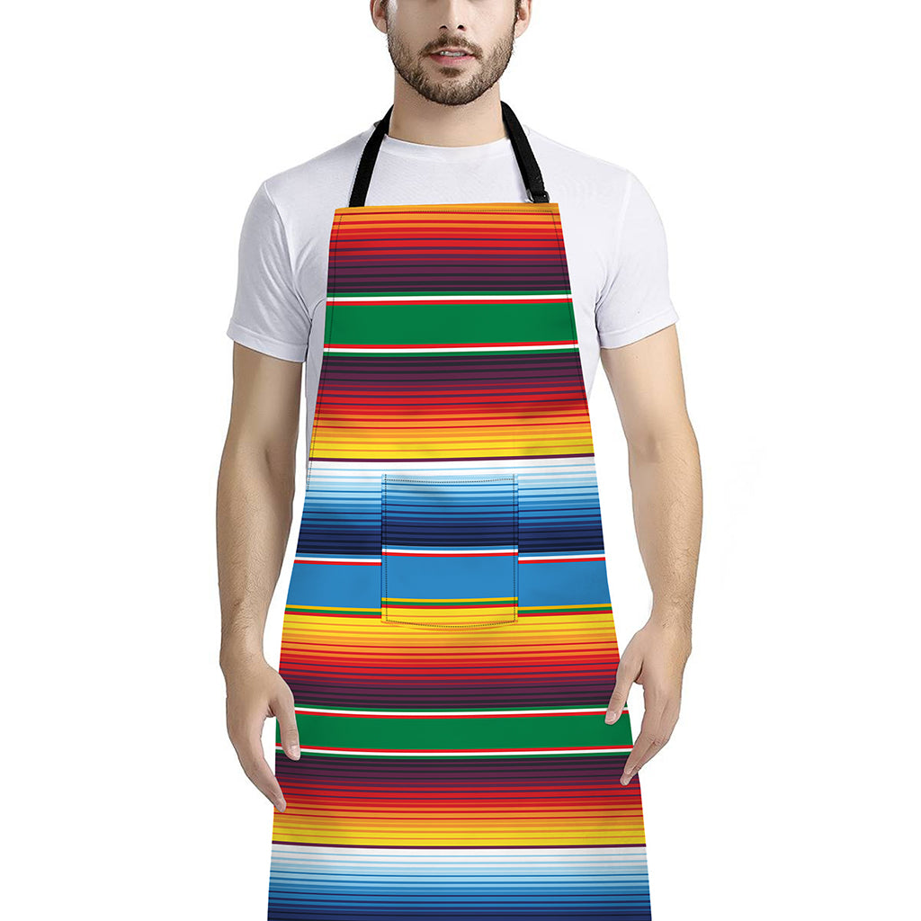 Tribal Mexican Blanket Stripe Print Bib Apron With Pocket