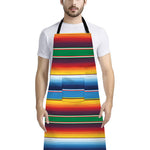 Tribal Mexican Blanket Stripe Print Bib Apron With Pocket