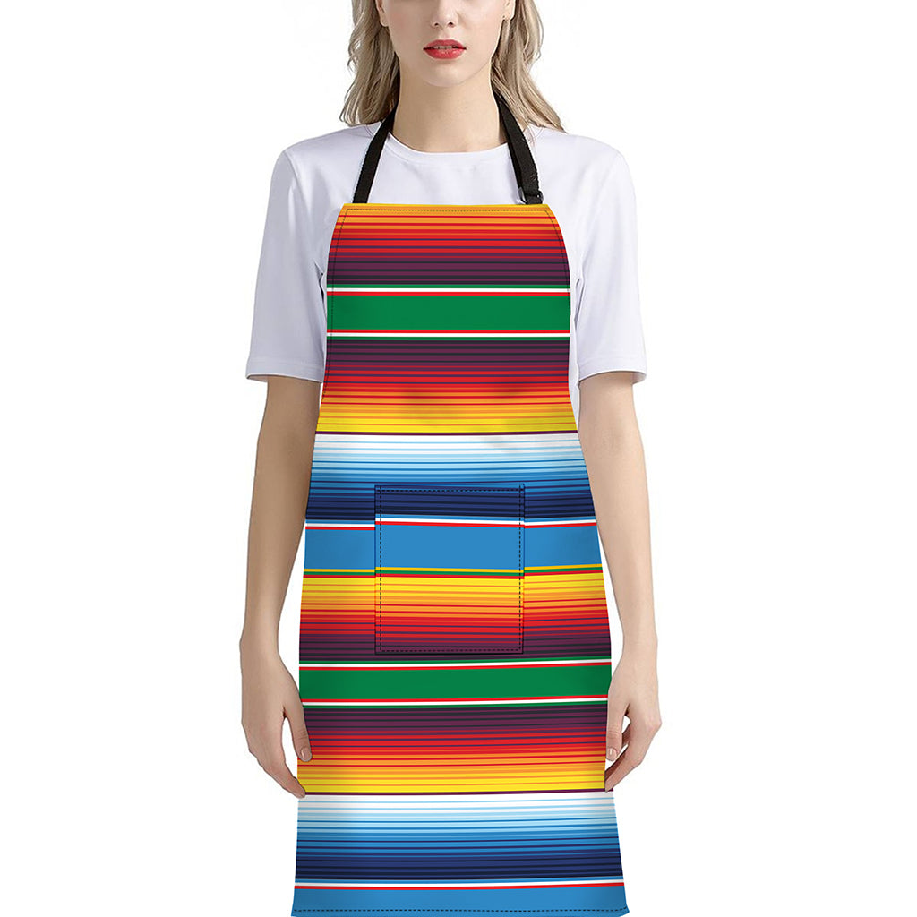 Tribal Mexican Blanket Stripe Print Bib Apron With Pocket