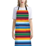 Tribal Mexican Blanket Stripe Print Bib Apron With Pocket