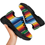 Tribal Mexican Blanket Stripe Print Black Chunky Shoes