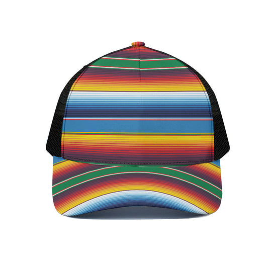 Tribal Mexican Blanket Stripe Print Black Mesh Trucker Cap
