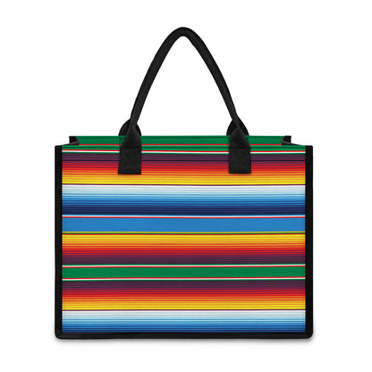 Tribal Mexican Blanket Stripe Print Canvas Tote Bag