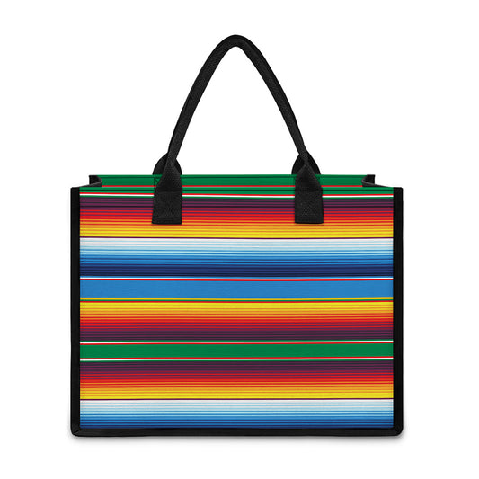Tribal Mexican Blanket Stripe Print Canvas Tote Bag