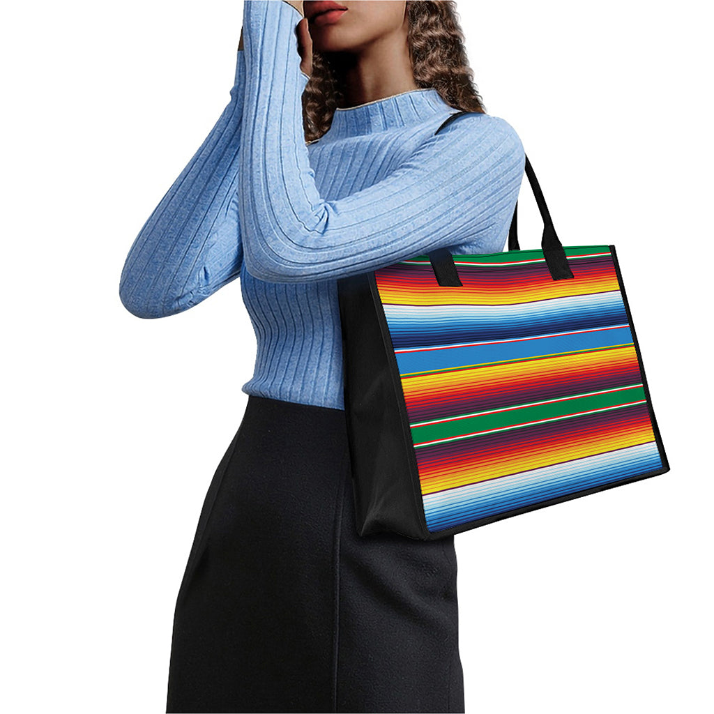 Tribal Mexican Blanket Stripe Print Canvas Tote Bag